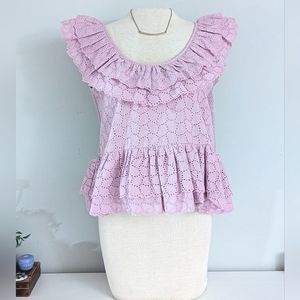 House of Harlow 1960- Lavender Eyelet Ruffle Sleeve Blouse